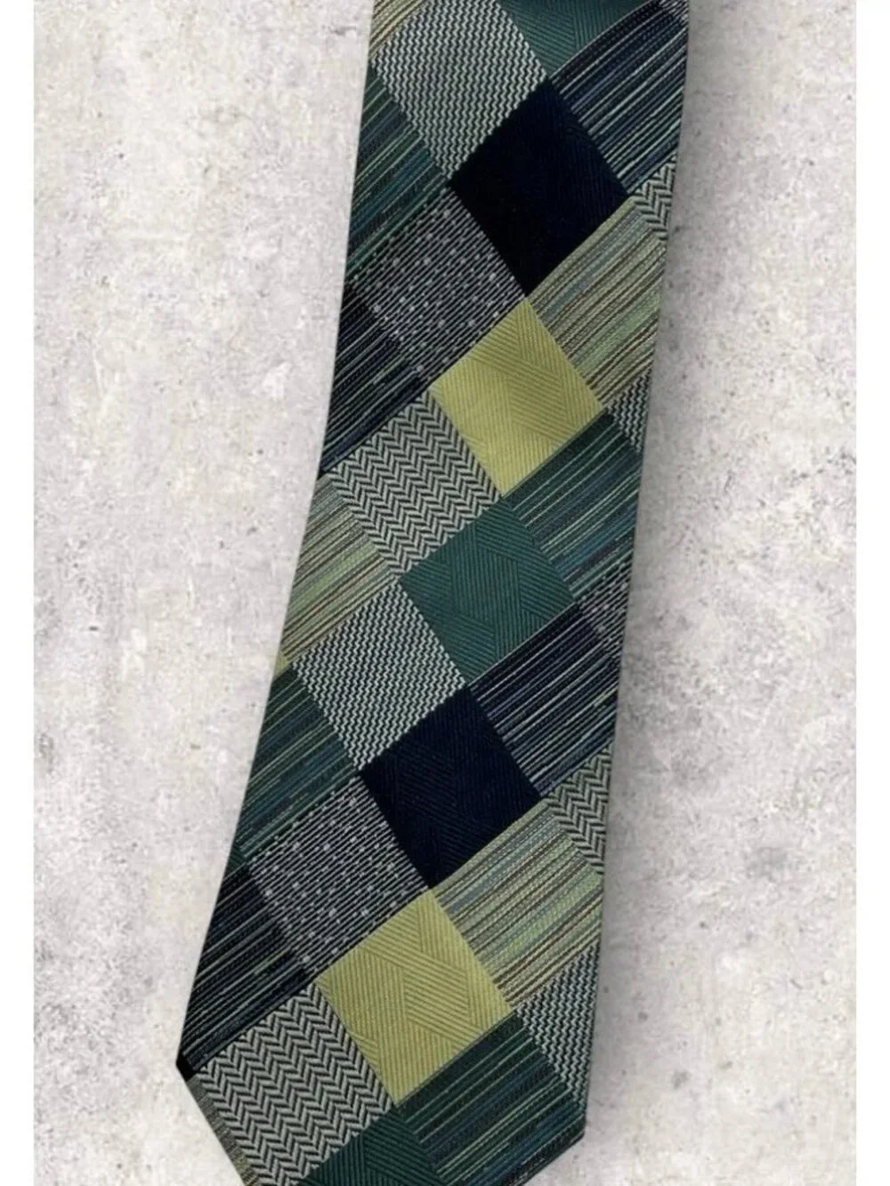 DORMEUIL Silk Tie ITALY Beige Green Tartan W:3.7